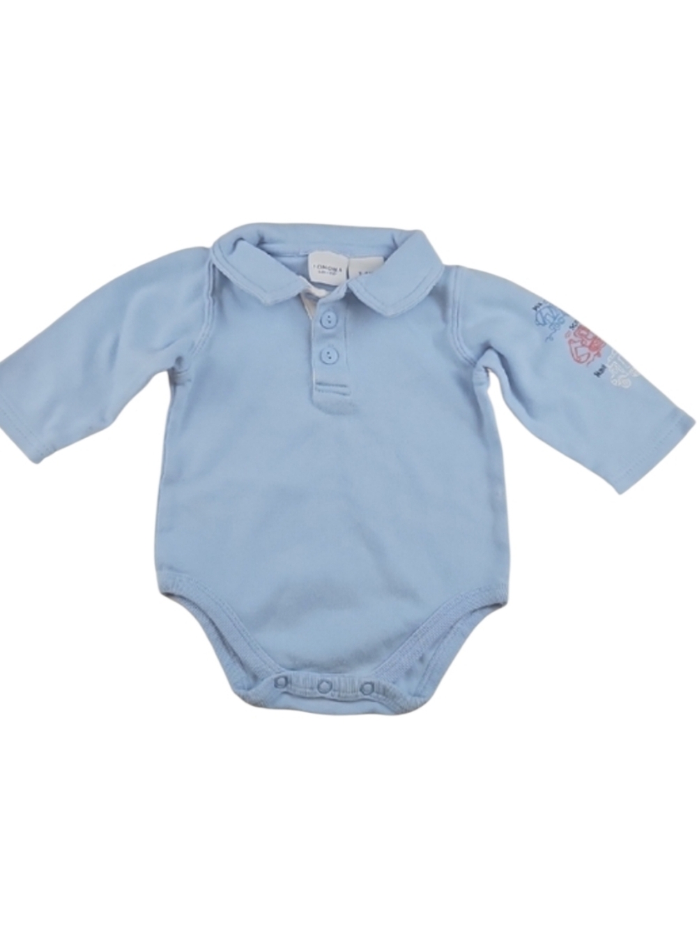 Vintage 3-6M Baby Bodysuit Trucks Theme Long Sleeve Polo Style Blue Romper 3M